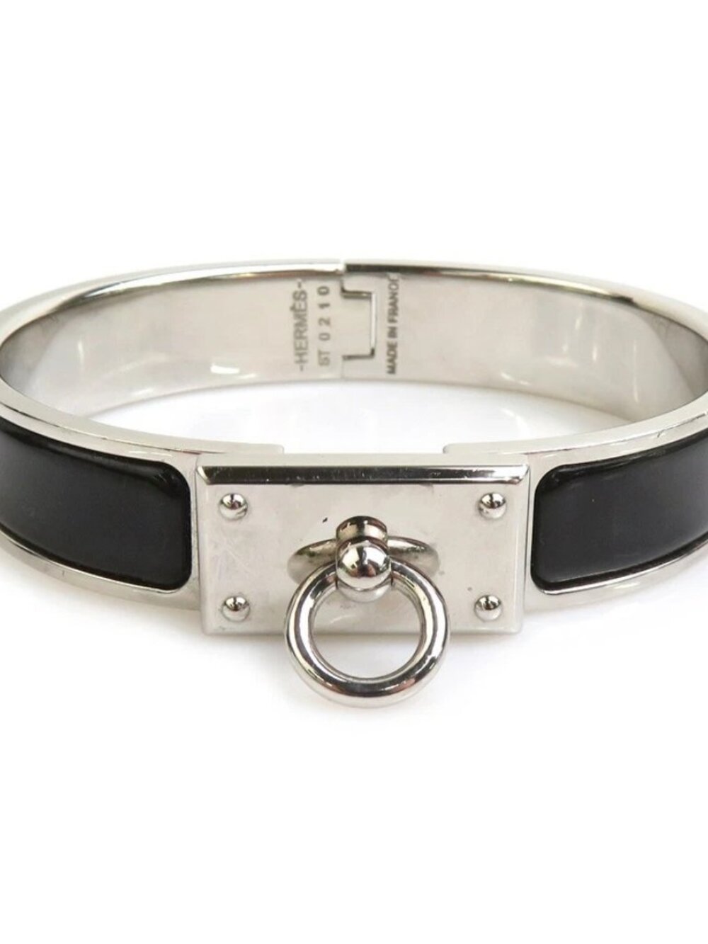 HERMES Clic Anneau Bangle Bracelet Silver/Black Metal/Enamel